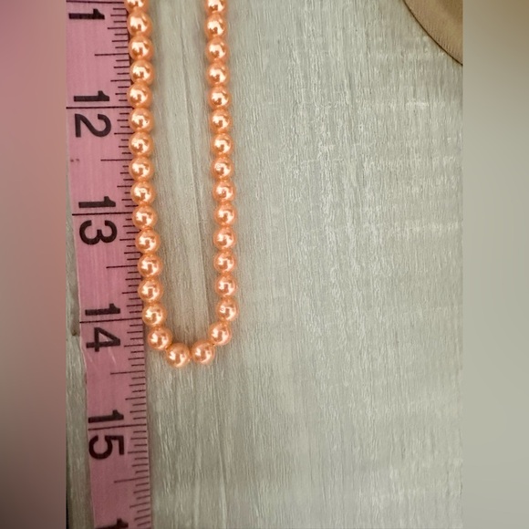 Elegant Coral Colored Glass Pearl Necklace - Picture 4 of 4